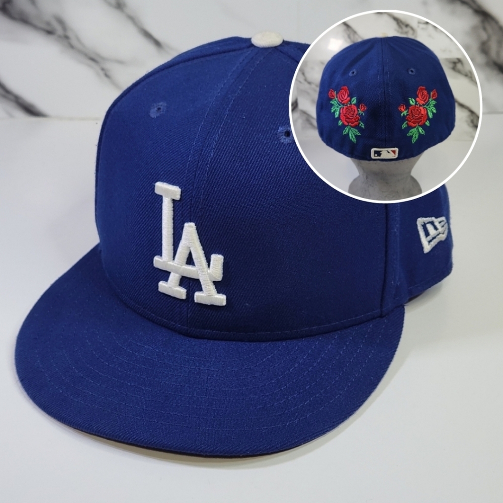 Los Angeles Dogers LA Blue Cap Roses Embroidered New Era Official On Field.